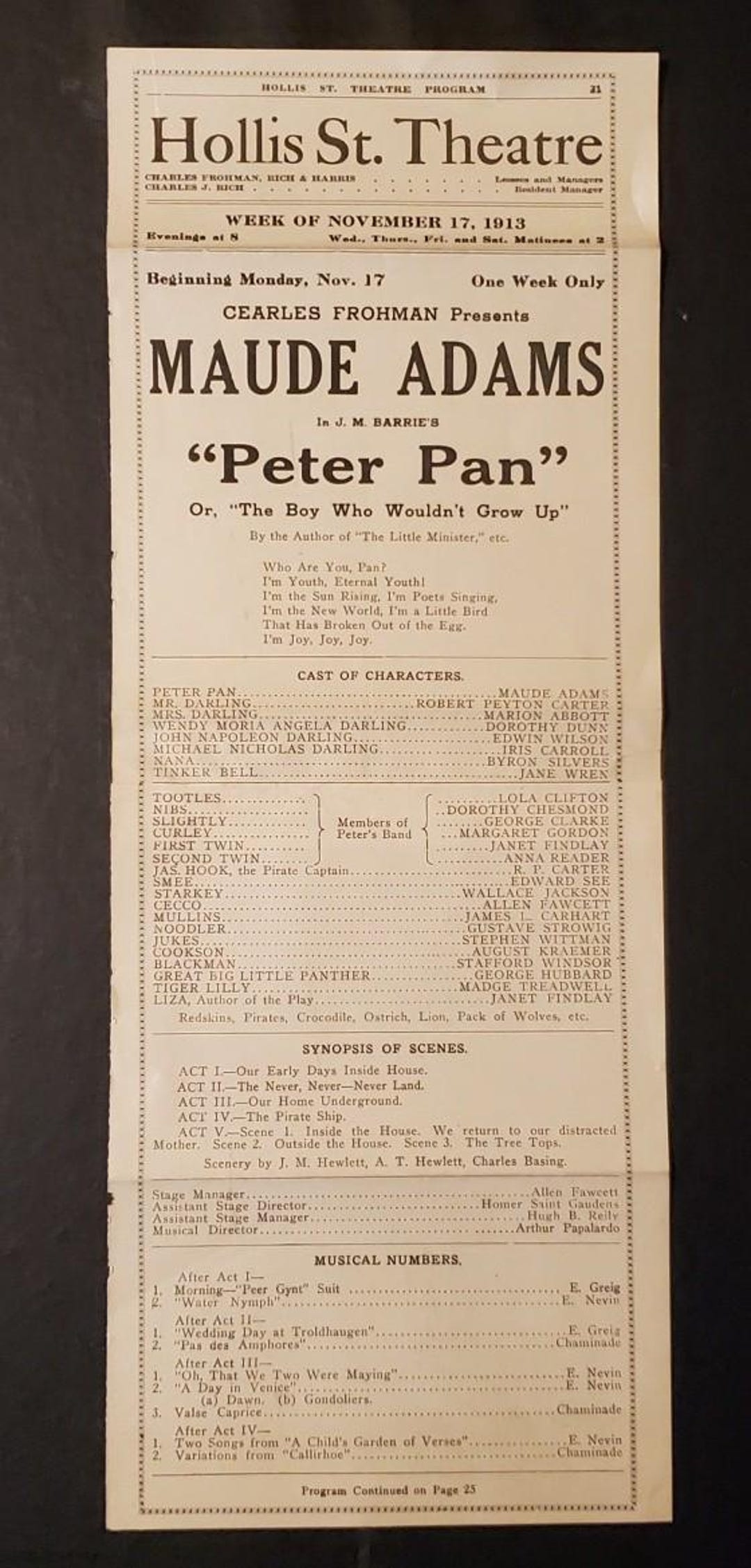 2247----1913 Hollis St Theatre Boston Broadside/program - Maude Adams ...