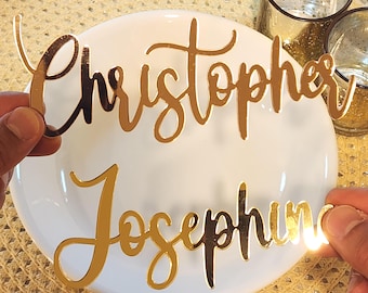 Personalized Name Tags for Events, Acrylic Wood Place Cards, Custom Laser Cut Names for Wedding Bridal Shower Birthday, Table Decor