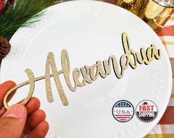 Laser Cut Wood Name Place Card, Wedding Table Decor