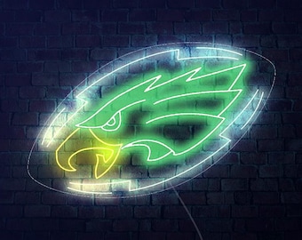 LARGE Philadelphia Eagles PHI Eagles Neon Sign for Garage Man Cave 23"W x 13"H or 39"W x 22"H with Dimmer Flash Mode Remote [Made in USA]