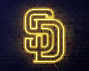 LARGE San Diego Padres SD Padres Neon Sign for Garage Man Cave Wall Decor 23"H x 17.5"W, 30"H x 23"W/Dimmer Flash Mode Remote [Made in USA]