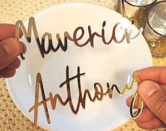 Custom Name Place Cards for Wedding Reception, Acrylic Wood Laser Cut Personalized Name Plates, Birthday Party Table Decor