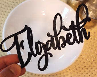 Personalized Mirror Gold Place Cards, Acrylic Wood Laser Cut Name Plates for Wedding Birthday Party, Modern Guest Decor