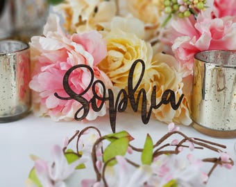 Custom Wood or Acrylic Wedding Place Cards, Personalized Name