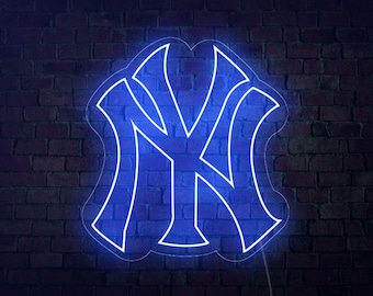LARGE New York Yankees NY Yankees Neon Sign for Garage Man Cave Wall Decor 23"H x 21"W with Dimmer Flash Mode Remote [Made in USA]