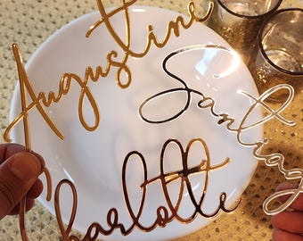 Personalized Place Cards Acrylic or Wood, Custom Name Plates for Wedding Birthday Party, Laser Cut Name Tags, Modern Table Setting