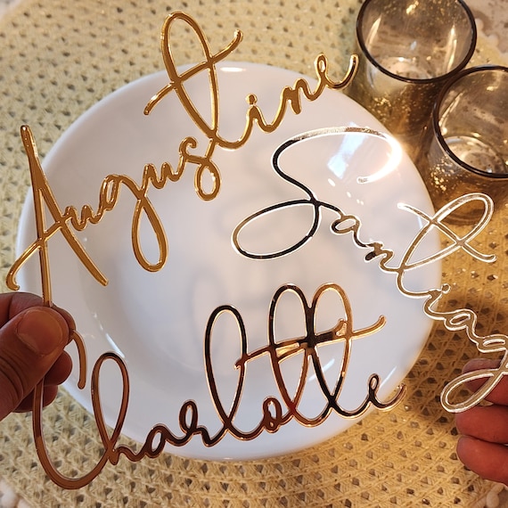 Personalized Place Cards Acrylic or Wood, Custom Name Plates for Wedding Birthday Party, Laser Cut Name Tags, Modern Table Setting