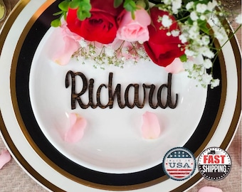 Personalized Mirror Gold Place Cards, Acrylic Wood Laser Cut Name Plates for Wedding Birthday Party, Modern Guest Decor