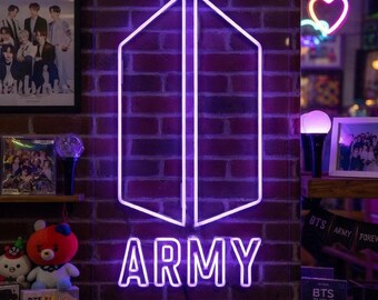 BTS ARMY Neon Sign, Purple LED Bangtan Boys Wall Decor, Kpop Fan Room Light