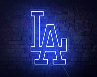 LARGE Los Angeles LA Dodgers Neon Sign for Garage Man Cave Wall Decor 23"H x 16"W, 34"H x 23.5"W with Dimmer Flash Mode Remote [Made in USA]