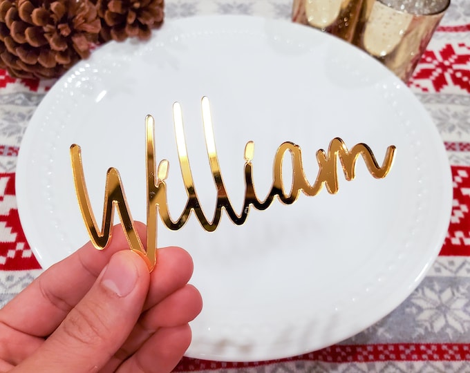 personalized wedding place cards plates, acrylic wedding place card, custom laser cut names, Gold Mirror place cards wooden name cards [309]