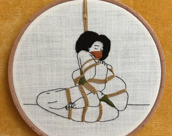 Shibari bondage art, erotic hand embroidery, kinbaku rope art