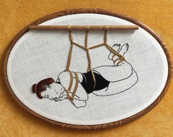 Rope suspension, Shibari bondage, kinbaku art, bondage, erotic embroidery