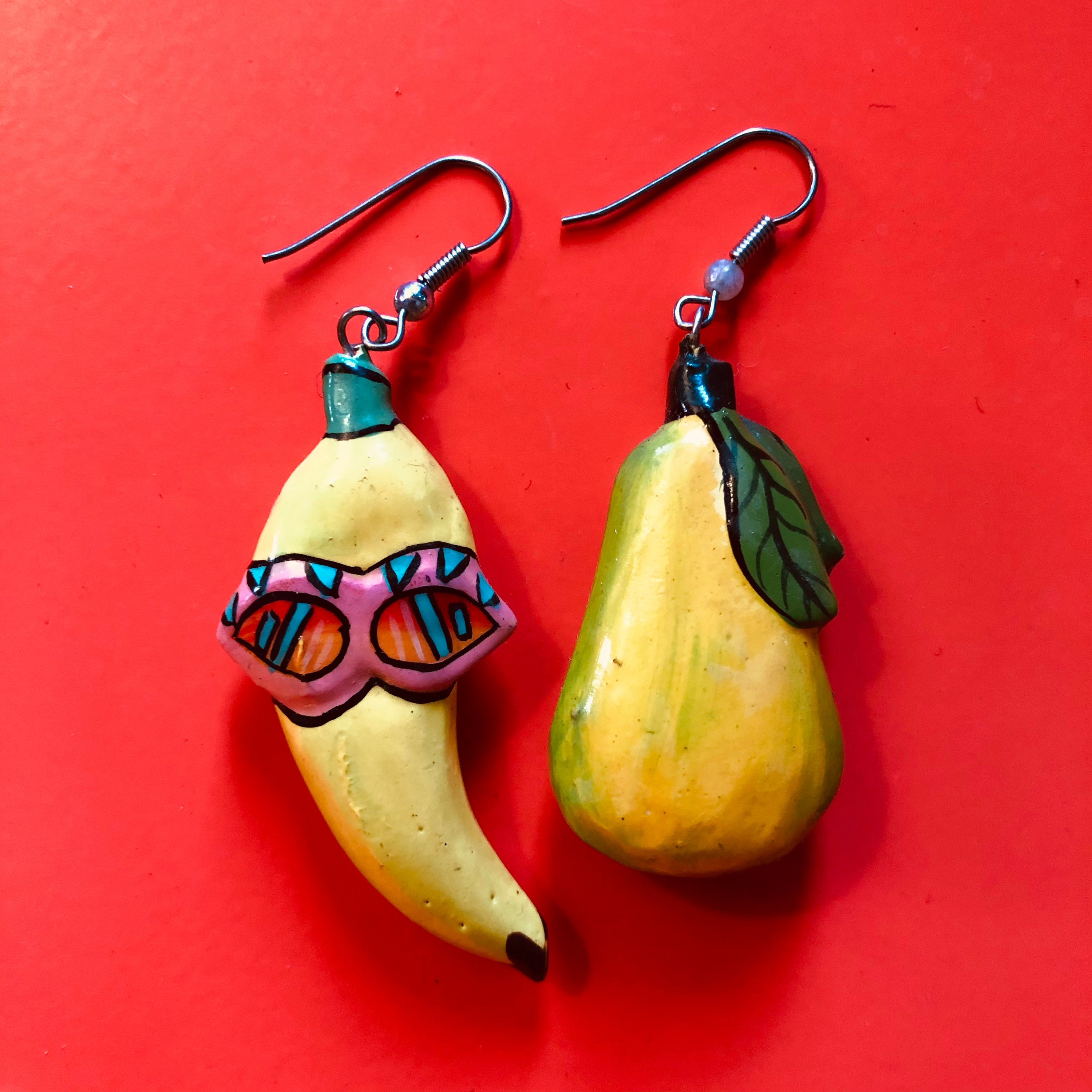 Vintage Handpainted Fruit Earrings Etsy