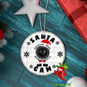 Round Santa Cam ornament transparent PNG Sublimation design Christmas ornament