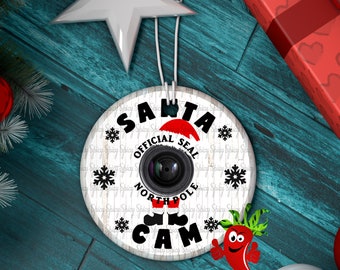 Round Santa Cam ornament transparent PNG Sublimation design Christmas ornament