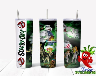 Mystery Dog Ghost hunter 1 sublimation waterslide design 20oz tumbler full wrap Halloween