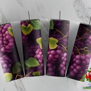 3D Grapes grapevine vineyard 20oz full tumbler wrap. Seamless skinny sublimation design. Wine red white, Mothers day Christmas purple gift.