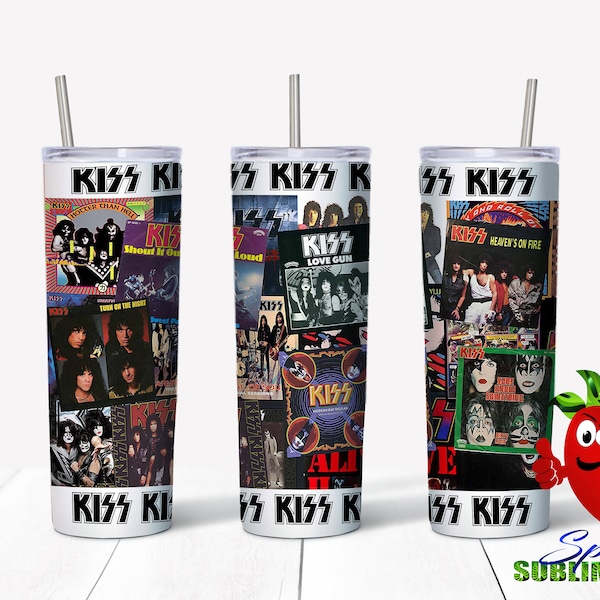 Kiss rock music sublimation waterslide design 20oz tumbler full wrap Christmas gift