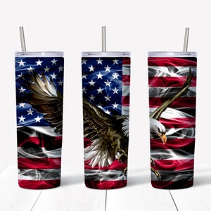 American flag eagle sublimation waterslide design 20oz tumbler full wrap
