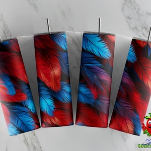 3D Parrot feathers red macaw 20oz tumbler sublimation design. Full 20oz wrap Seamless design. Summer margaritaville red blue