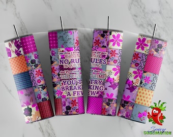 No rules in quilting pink purple sewing sublimation waterslide design 20oz tumbler full wrap Summer Christmas gift