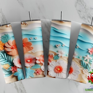 3D Sand Beach Ozean florales nahtloses 20oz Becher Design. Volle Skinny Wrap 3D florales tropisches Muttertag Weihnachtsgeschenk
