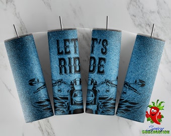 Let’s ride blue sublimation waterslide design 20oz tumbler full wrap Christmas gift biker