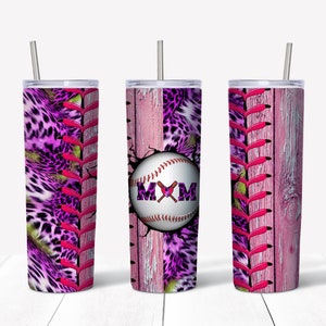 Pink baseball Mom sublimation waterslide design 20oz tumbler full wrap Sports