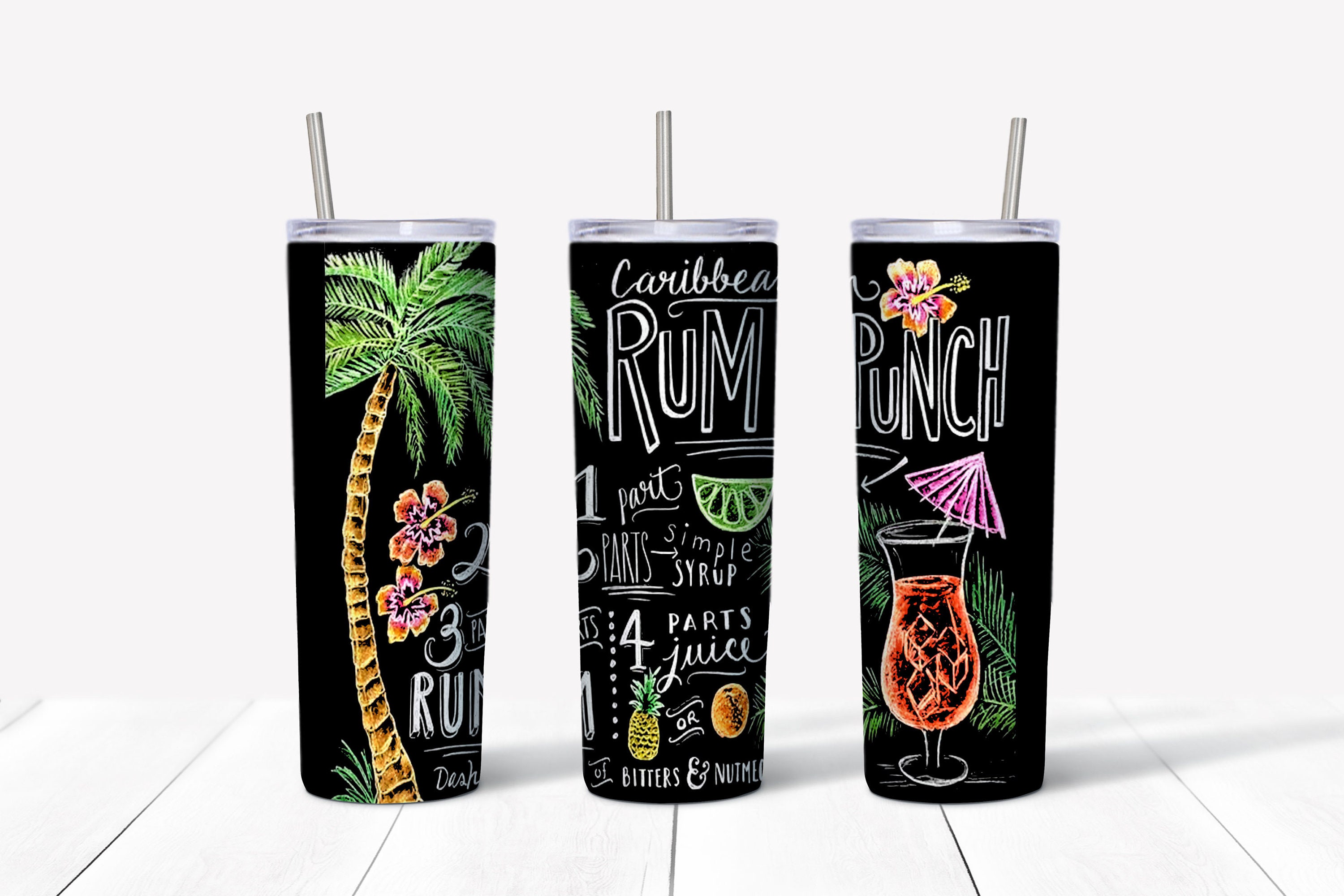 Caribbean rum punch sublimation waterslide design 20oz tumbler full wrap Summer