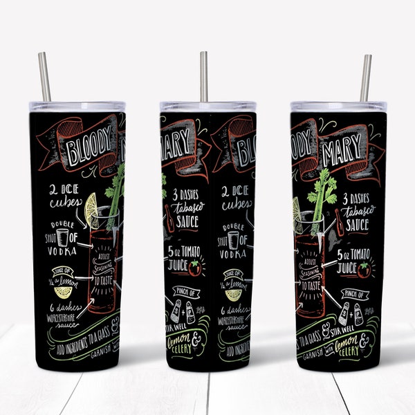 Bloody Mary drink sublimation waterslide design 20oz tumbler full wrap Summer