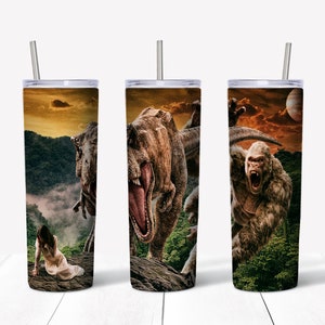 Jurassic dinosaur King sublimation waterslide design 20oz straight tumbler full wrap