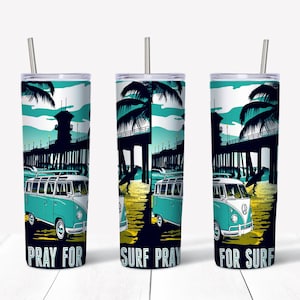 Pray for Surf sublimation waterslide design 20oz straight tumbler full wrap summer