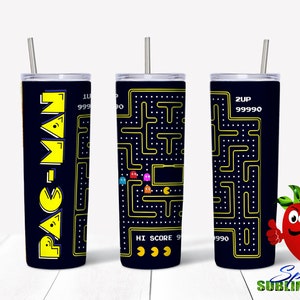 Kids Vintage gaming Pac sublimation waterslide design 20oz tumbler full wrap Christmas gift