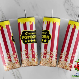 Popcorn sublimation waterslide design 20oz tumbler full wrap Summer Christmas Movie
