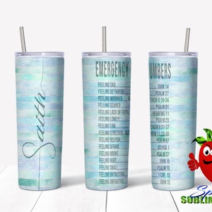 Emergency numbers Bible sublimation waterslide design 20oz tumbler full wrap Christmas summer