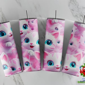 Kitty 20oz sublimation digital design. Printable pink kitten full tumbler wrap for Christmas birthday Mothers day