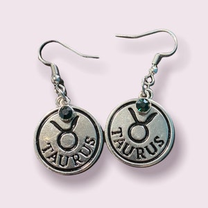 Taurus Earrings/Zodiac/Astrology /Dangle/Gifts for her/Holiday Gifts/Shapes/Hook/Birthstone/Zodiac Earrings/Birthday/Signs