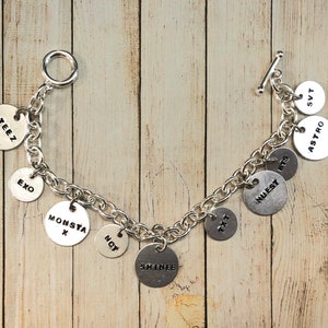 Handmade KPOP Charm Bracelet/KPOP/Favorite Groups/Gift ideas/Metal Stamped/Charms/Personalized/Holidays/KPOP Jewelry/Bracelets for Women