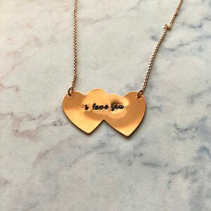 Handmade Double Heart Plate Necklace/Jewelry for Women/Gift for Her/ Anniversary/Birthday/Personalized/Engraved/Valentine’s Day/Love
