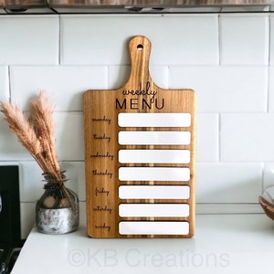 Weekly menu cutting board, dry erase menu board, meal planner, kitchen decor Cursive