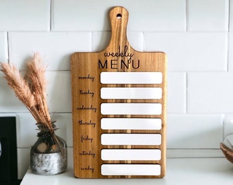 Weekly menu cutting board, dry erase menu board, meal planner, kitchen decor