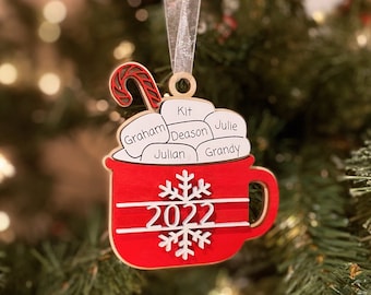 Personalized Family Hot Cocoa Ornament, Family Christmas Ornament