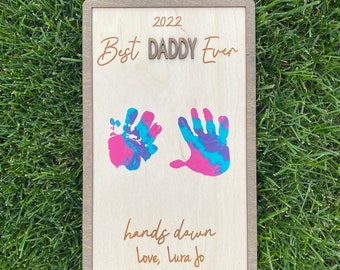 Personalized Fathers Day Handprint Sign, Gift for Dad, Best Dad Ever Hands Down