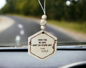 Personalized Car Charm, Be Safe Car Charm, Rearview Mirror Charm, Don&#39;t Do Stupid Stuff, Teenage Driver Gift, Love Mom