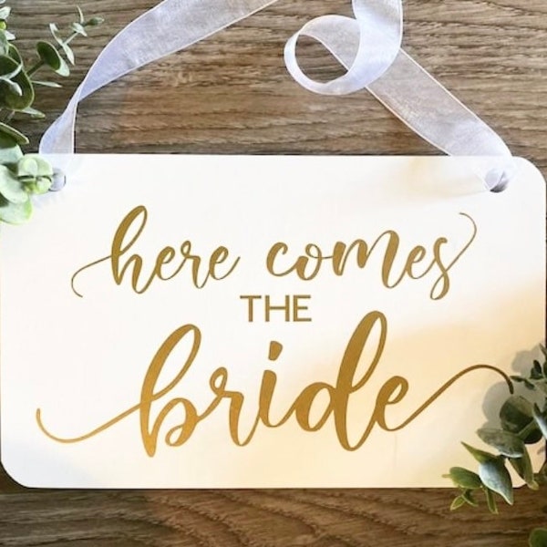Here comes the bride sign, personalized wedding sign, ring bearer sign, flower girl sign