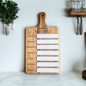 Weekly menu cutting board, dry erase menu board, meal planner, kitchen decor Print