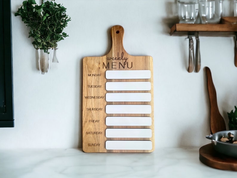 Weekly menu cutting board, dry erase menu board, meal planner, kitchen decor Print