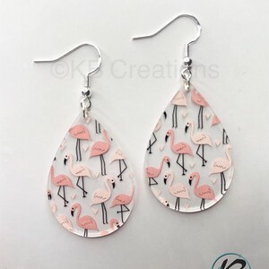 Flamingo Earrings, Pink Flamingo Acrylic Dangle Earrings, Tropical Earrings