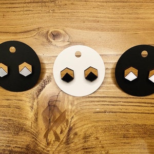 Mountain Wood Hexagon Earrings, Hypoallergenic Stud Earrings